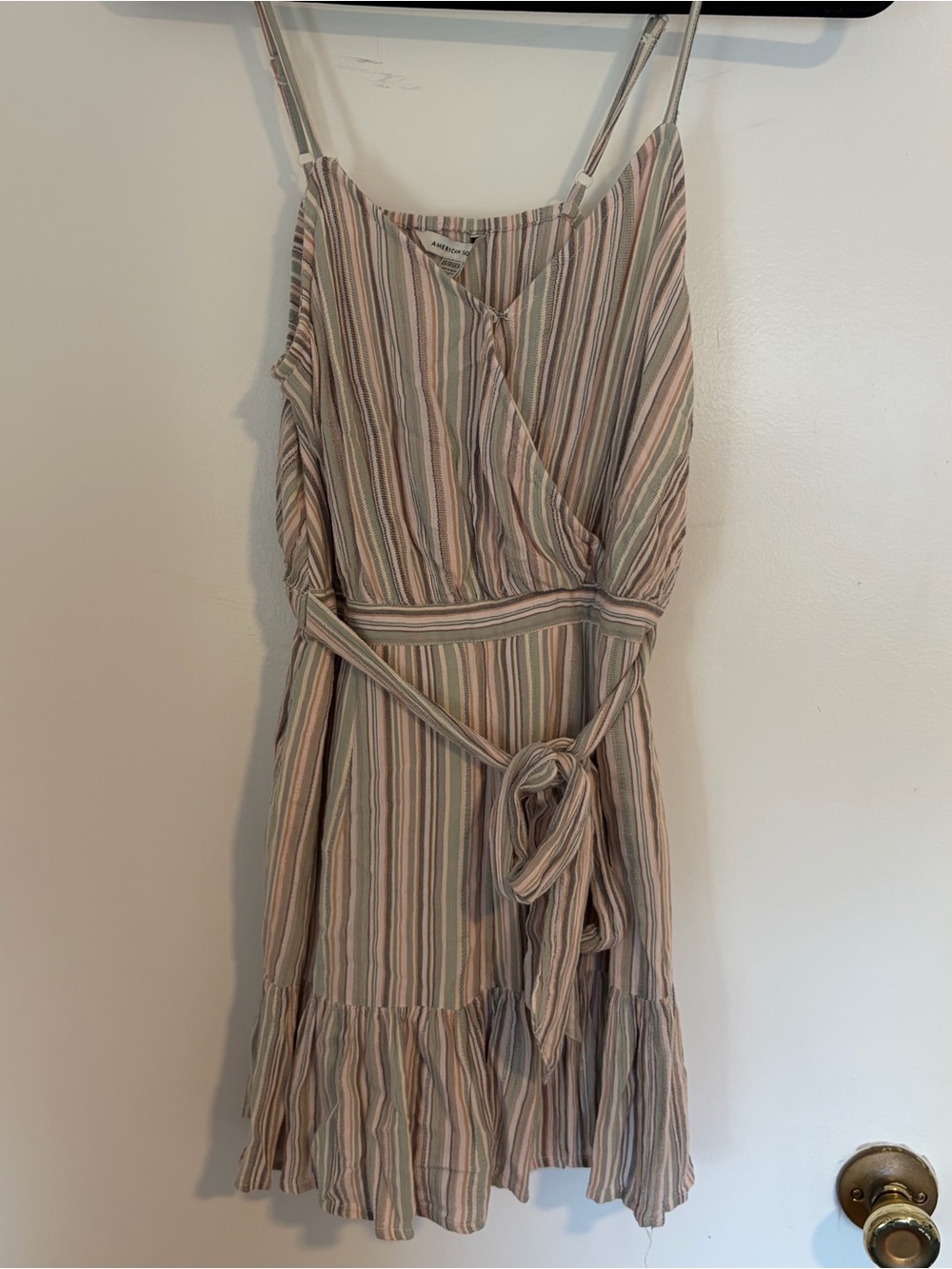 American Eagle Wrap Mini Dress in Blush, Sage & Cream